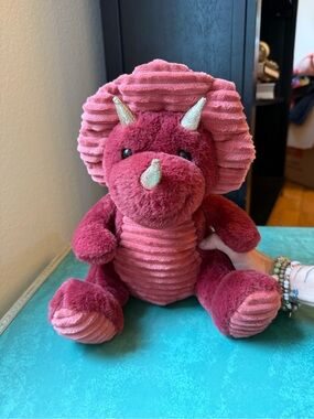 Rare Russ Plush Toy in Deep Rose Plush Triceratops Dinosaur
